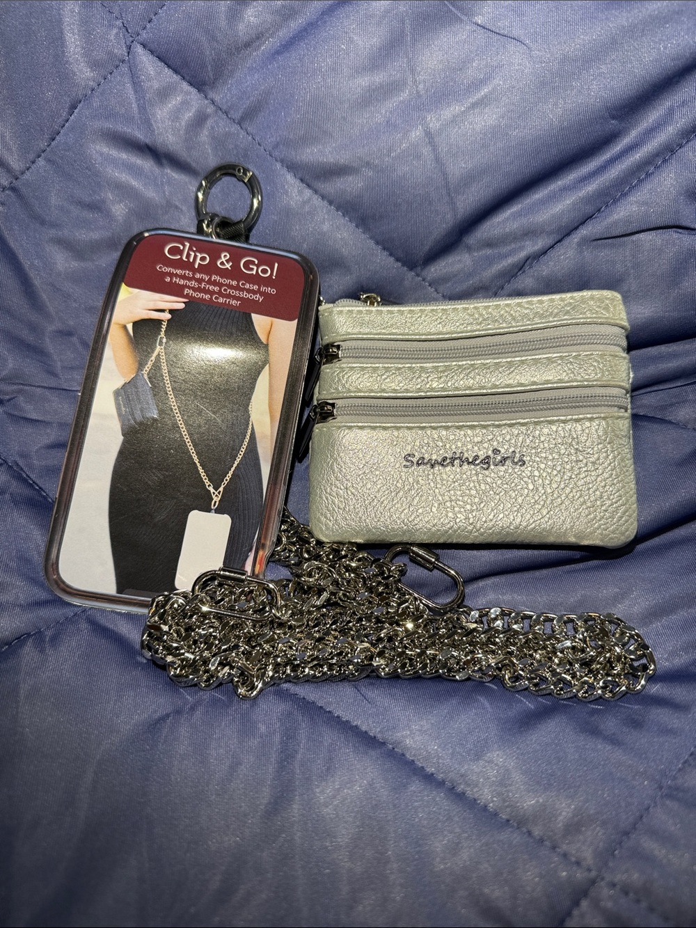 The Girls Silver Metallic Clip & Go Phone Case with Coin Pouch